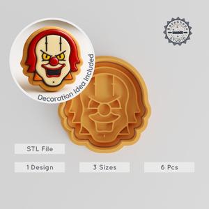 Halloween Clown Cookie Cutter & Stamp Set, Spooky Clown Face, Horror Emoji Shapes, Perfect for Fondant, 6 Pieces PRODUCT_968