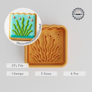 Seaweed Shape Cutter & Stamp Set, Ocean Plant Cookie, Fondant Decor, Sizes S/M/L, 6-Piece Kit for Nautical Baking & Crafts PRODUCT_1136