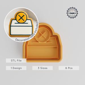 Election Shape Cutter & Stamp Set, Ballot Box Voting Slip, Cookie & Fondant Designs, S/M/L Sizes, 6 Piece Bundle PRODUCT_570