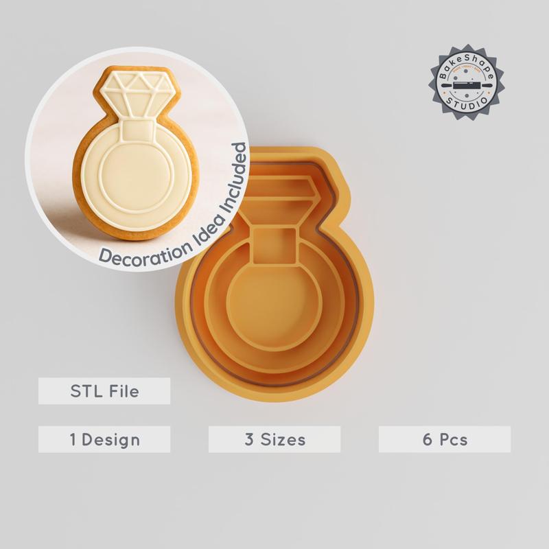 Diamond Ring Shape Cutter & Stamp Set, Cookie & Fondant Tool, 3 Sizes, Wedding Engagement Decor PRODUCT_204