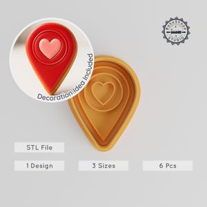 Heart Location Cookie Cutter & Stamp Set, Romance Fondant Shaping Tools, 6 Piece Collection, S/M/L Sizes for Baking PRODUCT_187