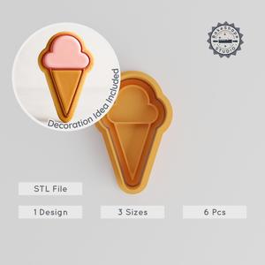Ice Cream Cone Shape Cutter & Stamp, Cookie & Fondant Tool, 3 Sizes, 6-Piece Set, Frozen Dessert Mold PRODUCT_200