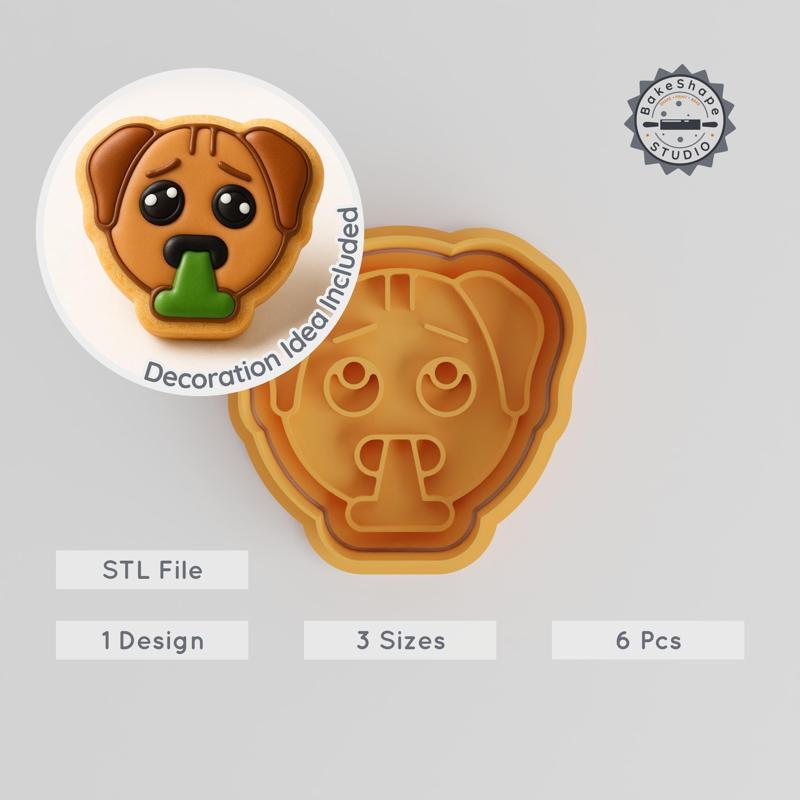 Animal Sick Cookie Cutter & Stamp Set, Puke Shape, 6-Piece Pack, Perfect for Cookies & Fondant, S/M/L Sizes PRODUCT_917