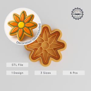 Gazania Flower Cutter & Stamp Set, Perfect for Cookies & Fondant, Blossom Design, 6 Pieces, 3 Sizes PRODUCT_416