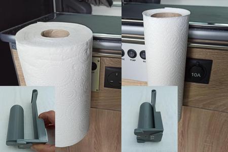 Self adjusting kitchen roll holder for campervan
