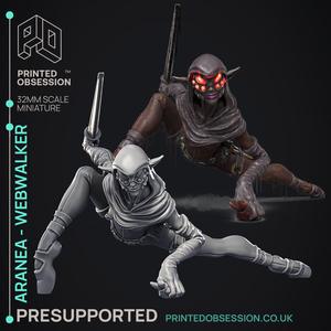 Aranea - Web Walker Drow -  PRESUPPORTED - Illustrated and Stats - 32mm scale