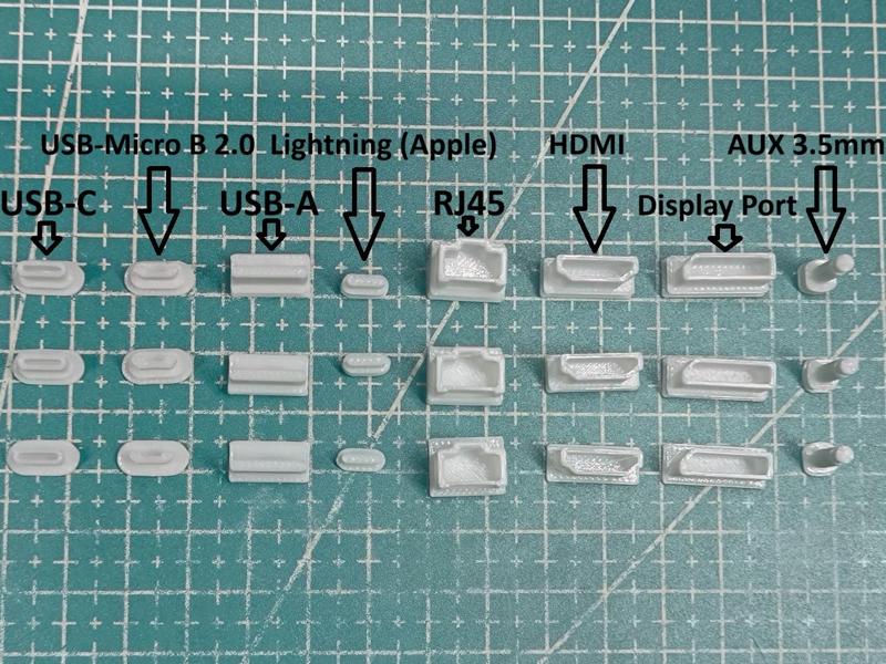 8 Port covers, 3 sizes. USBs,Video,Audio,Ethernet