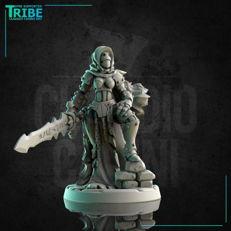 (0178) Female warforged warrior fighter cleric with a two hands sword
