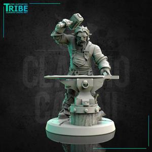 (0194) Male human tiefling firbolg half orc blacksmith with a hammer and anvil