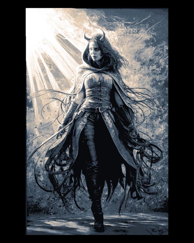 A Tiefling Female Warrior  - Hueforge Fantasy Wall Art