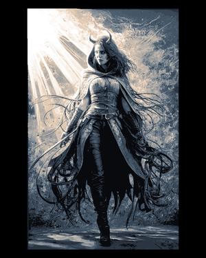 A Tiefling Female Warrior  - Hueforge Fantasy Wall Art