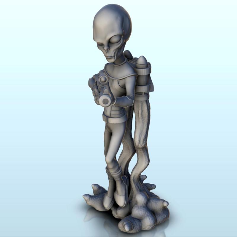 Alien soldier with assault rifle and jet-pack (13) (+ pre-supported version & rounded base) - SF Warhordes ET extraterrest Confrontation