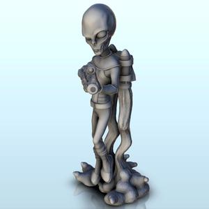 Alien soldier with assault rifle and jet-pack (13) (+ pre-supported version & rounded base) - SF Warhordes ET extraterrest Confrontation