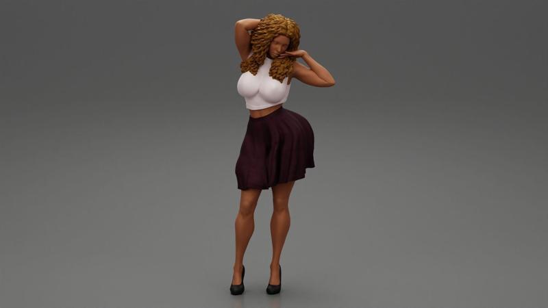 Black Woman with Curly Hair Wearing Dress and Heels