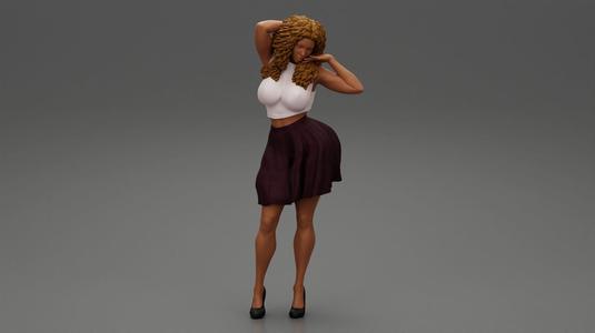 Black Woman with Curly Hair Wearing Dress and Heels