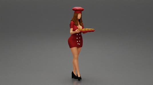 Chef woman carrying tray of Cupcakes