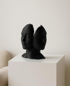 Fragmented Duality Abstract Face Sculpture – Modern Art
