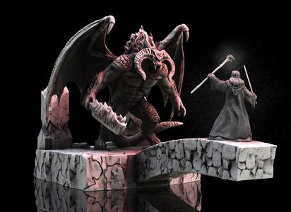 Balrog vs Gandalf Diorama (Pre-Supported)