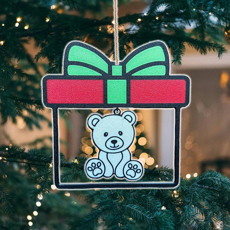  Teddy Bear in a Present Christmas Ornament - Flexi