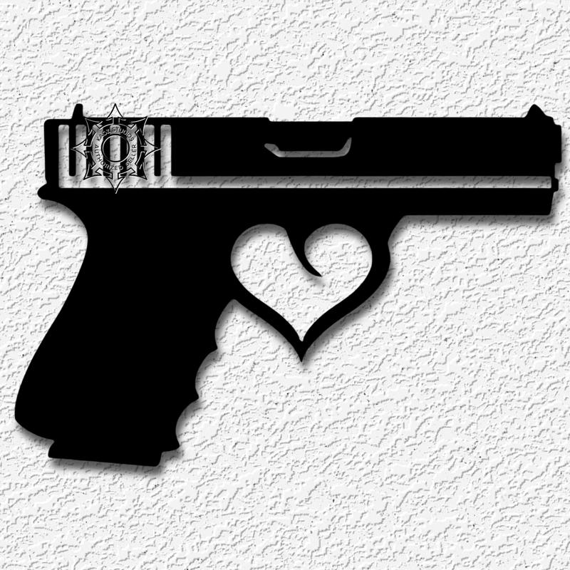 heart gun wall art glock pistol gamer decor