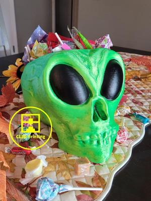 Green Alien Skull Candy Bowl / Basket