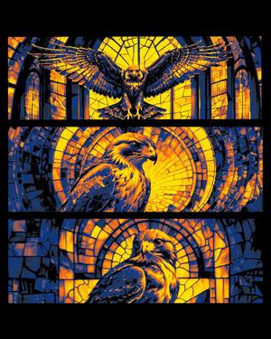Stained Glass Depictions of a Golden Hawk - Set of bookmarks