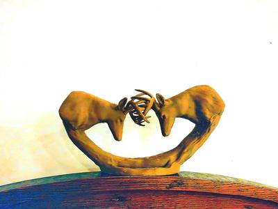 "Fighting Bucks" Whitetail Deer Sculpture
