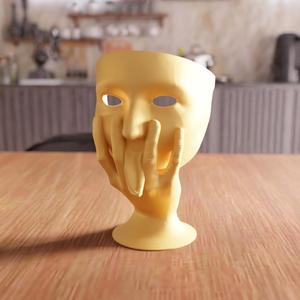 3D Mask Face with Hand STL File - Unique Modern Sculpture for Home Decor, 3D Printable Art Piece, One of a Kind Digital Gift Idea