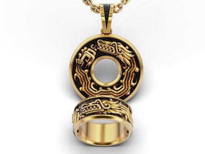 Aztec Quetzalcoatl Dragon Ring and Pendant 3D Model Collection