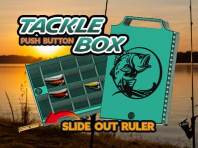 PUSH BUTTON TACKLE BOX WITH BUILT IN RULER