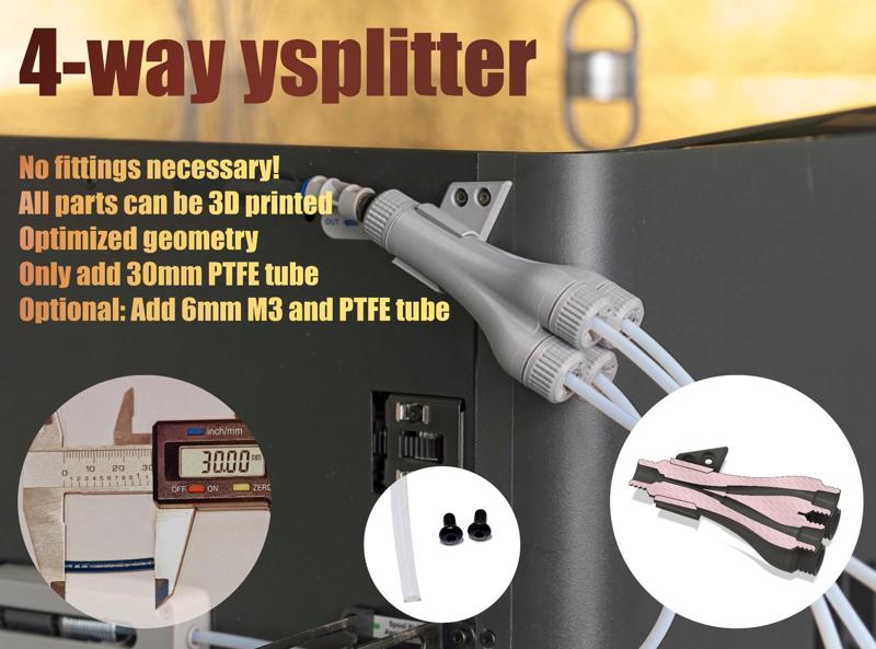 4-way PTFE splitter - no hardware necessary