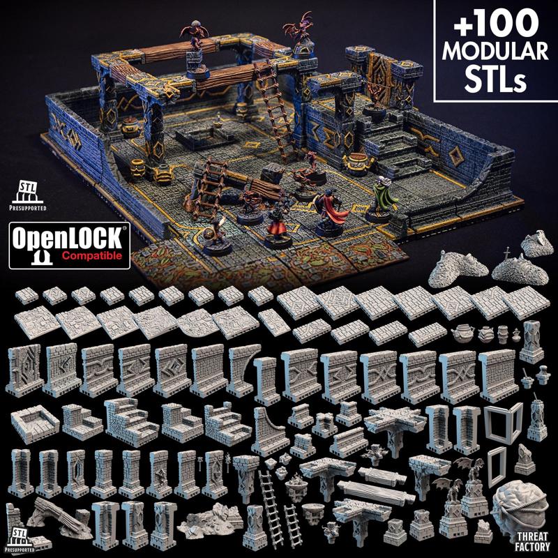 Huge modular Dungeon (walls, floors, levels, stairs, traps, decorations & more)