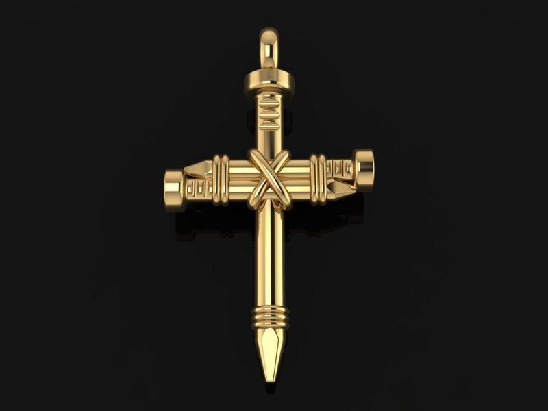 Rustic style Nail Cross Pendant Mid Size