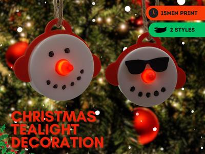 Christmas snowman tea light decoration - glowing nose