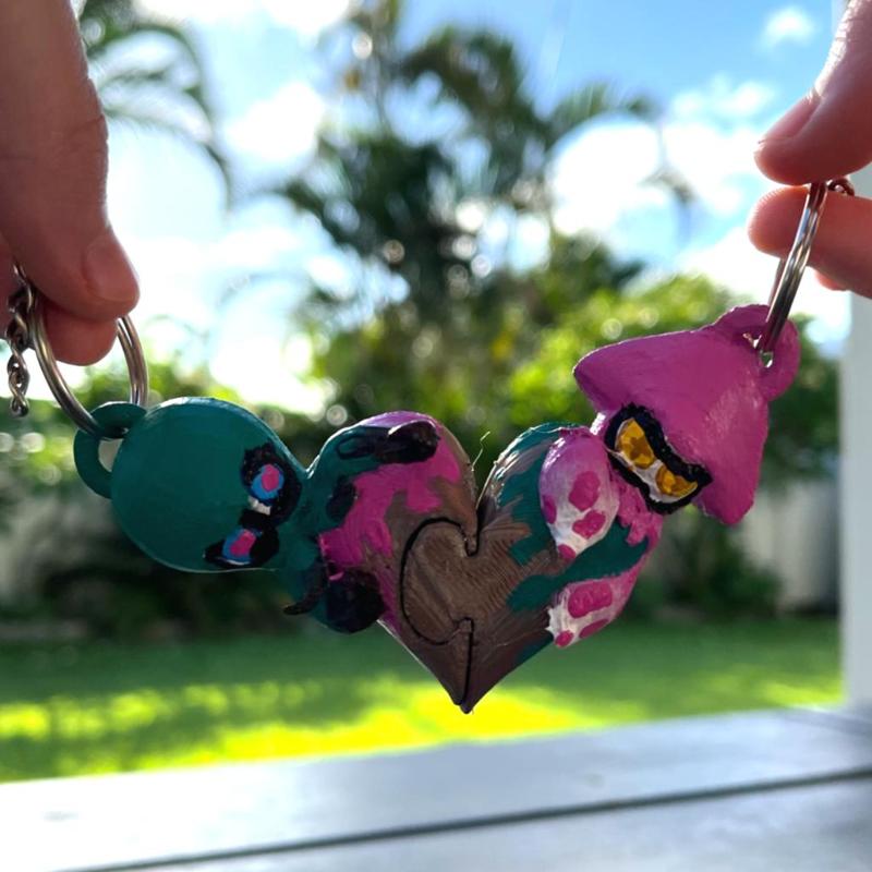 Splatoon interlocking Heart keychains(Inkling+octoling)