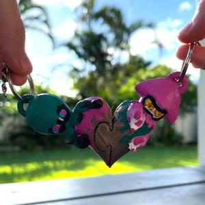 Splatoon interlocking Heart keychains(Inkling+octoling)