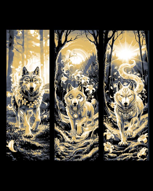 Artistic drawings of the magic and the wolf in the Forest - Set of Bookmarks
