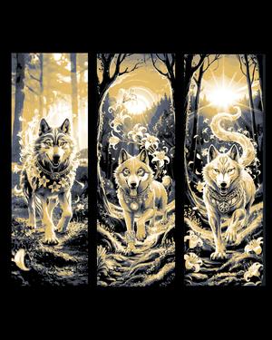 Artistic drawings of the magic and the wolf in the Forest - Set of Bookmarks
