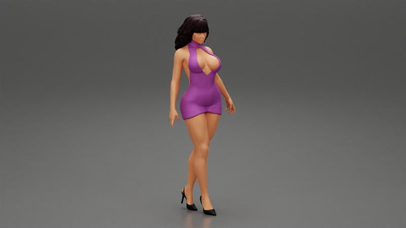 Young Woman Posing in a Tight Short Mini Dress