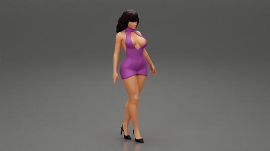 Young Woman Posing in a Tight Short Mini Dress
