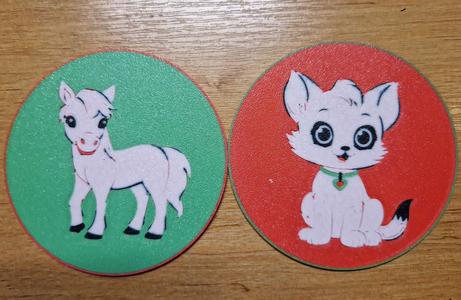 Cute coaster with animal motif, kitty, puppy, dragon, horse,