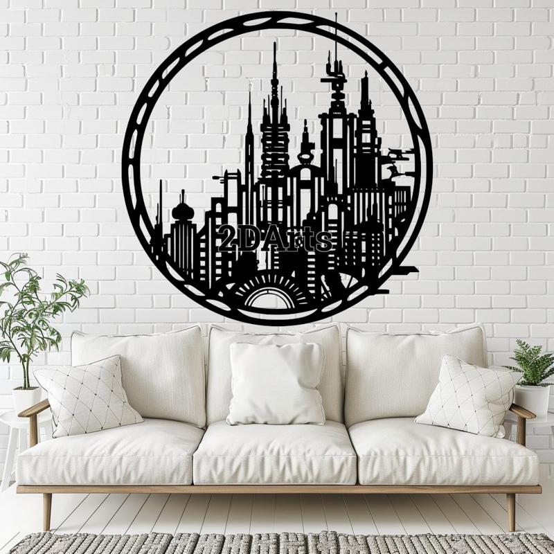 Skyline Futuristic 2D Wall Art/Window Art - Digital STL & SVG File for 3D Printing or Laser Cutting