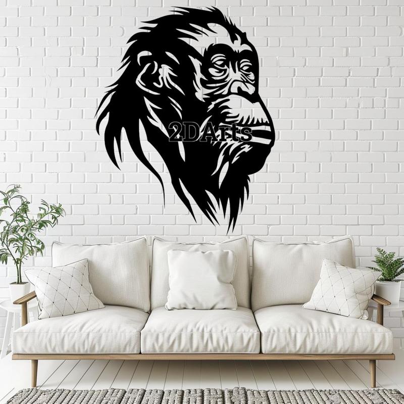 Chimpanzee Face 2D Wall Art/Window Art - Digital STL & SVG File for 3D Printing or Laser Cutting
