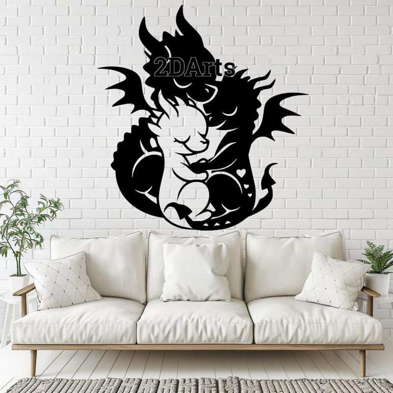 Dragon Parents Cuddling Baby 2D Wall Art/Window Art - Digital STL & SVG Files for 3D Printing and La