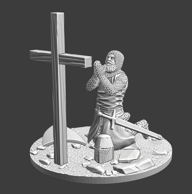 Medieval crusader knight praying