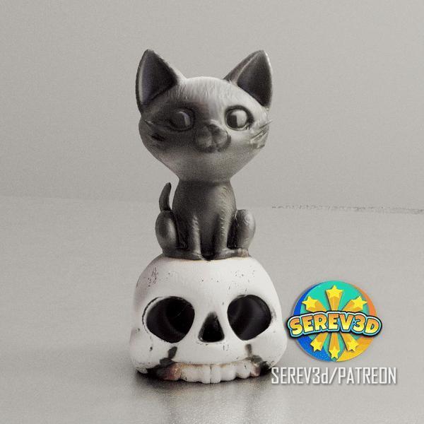 Cat on Skull - 3d print stl and multicolor 3mf file