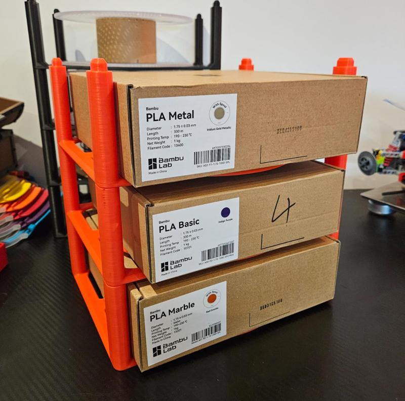 Simple stackable storage solution for spool boxes