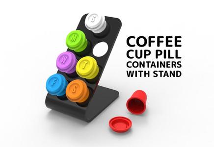 Coffee Cup Pill Containers with Stand