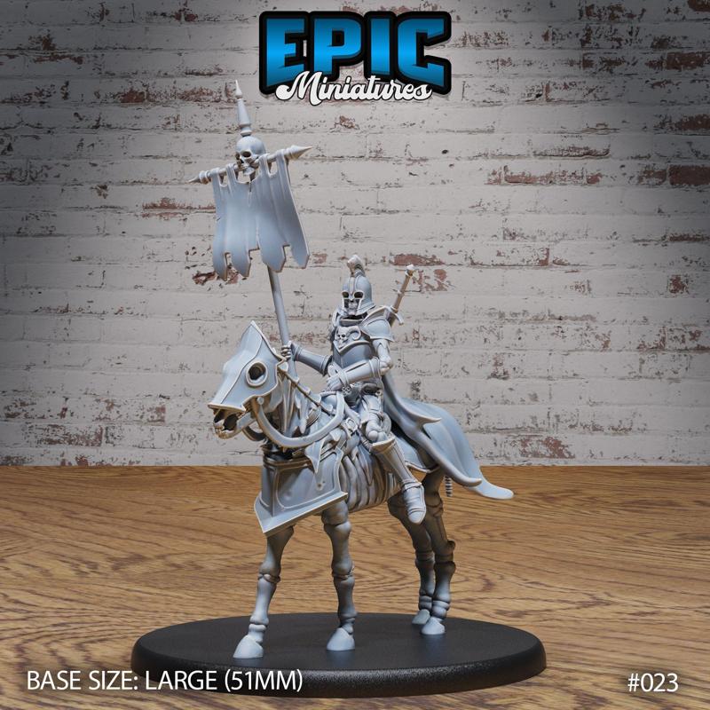 Skeleton Army Bannerman Mounted / Undead Soldier / Evil Skelet Warrior / Zombie Fighter / Evil Bone Kingdom / Walking Dead Monster / Rotting Humanoid / Graveyard Encounter