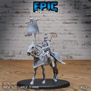 Skeleton Army Bannerman Mounted / Undead Soldier / Evil Skelet Warrior / Zombie Fighter / Evil Bone Kingdom / Walking Dead Monster / Rotting Humanoid / Graveyard Encounter